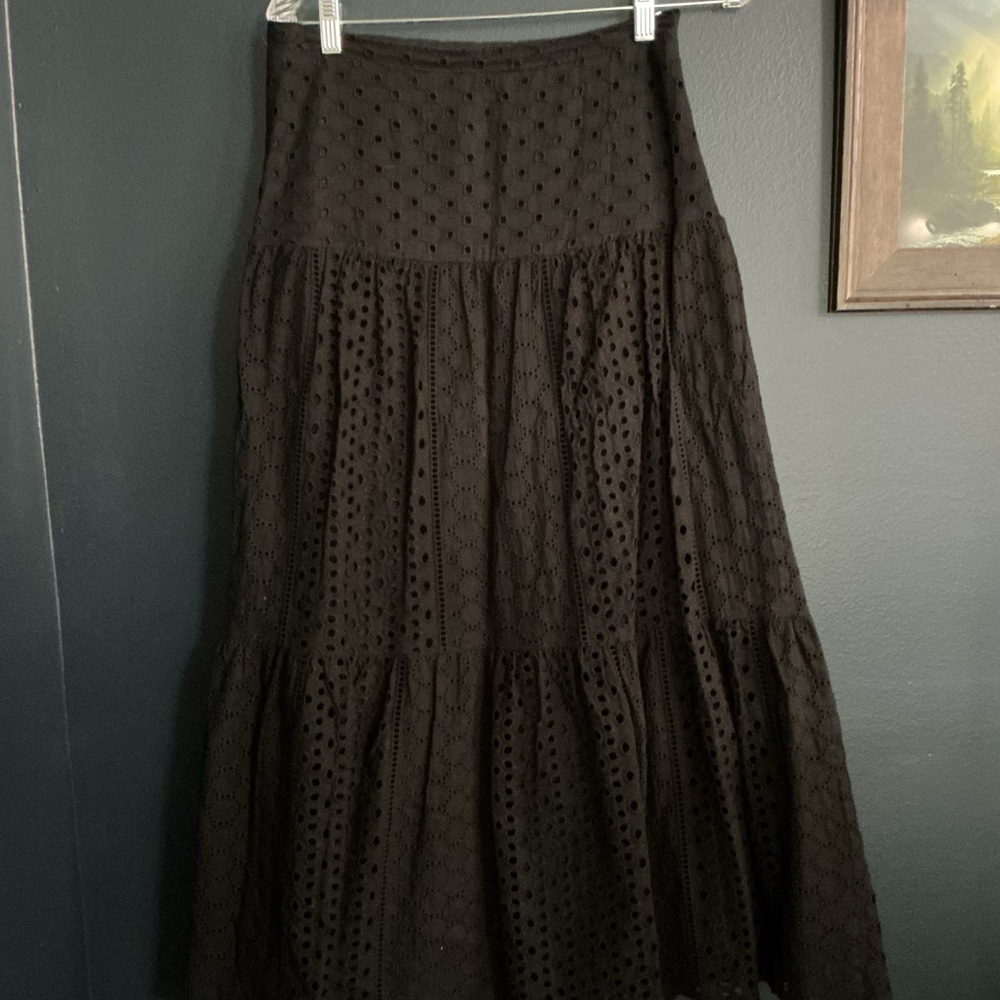 House of Harlow Black Eyelet Tiered Maxi Skirt